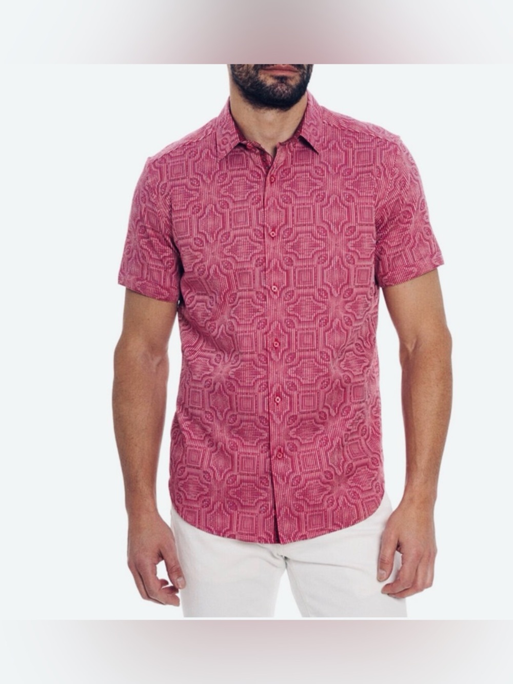 NEW Robert Graham Voyage Short Sleeve Button Down Shirt, Pink, Men’s Large